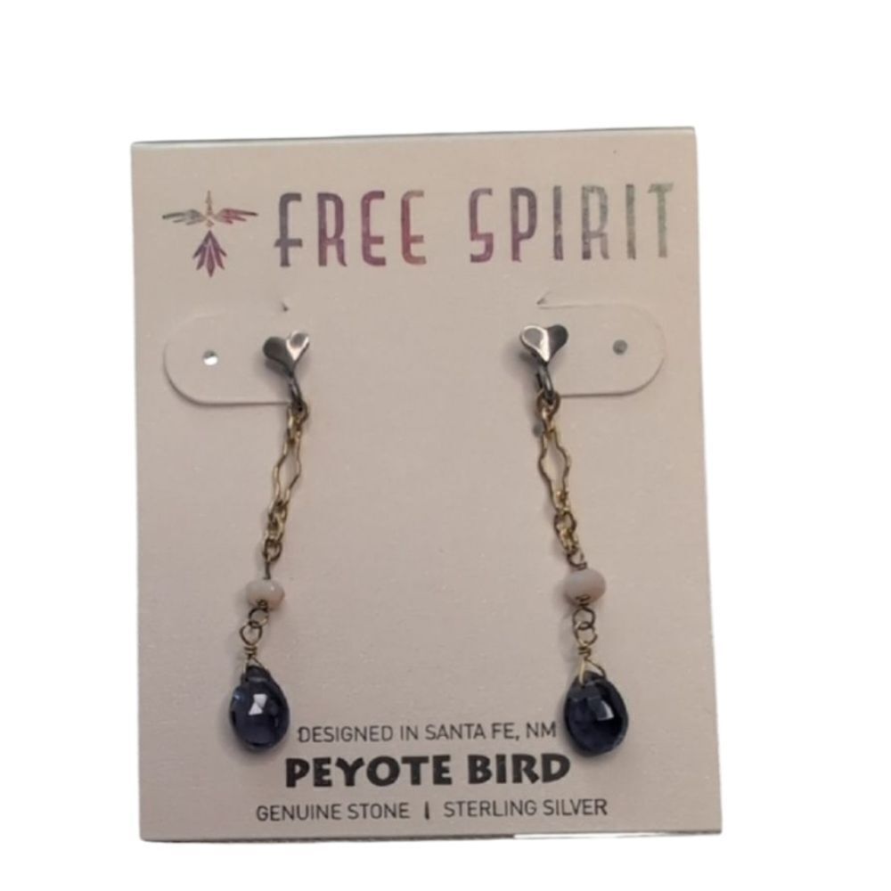 NWT Peyote Bird Free Spirit Sterling Silver Dangle Earrings Amethyst Heart